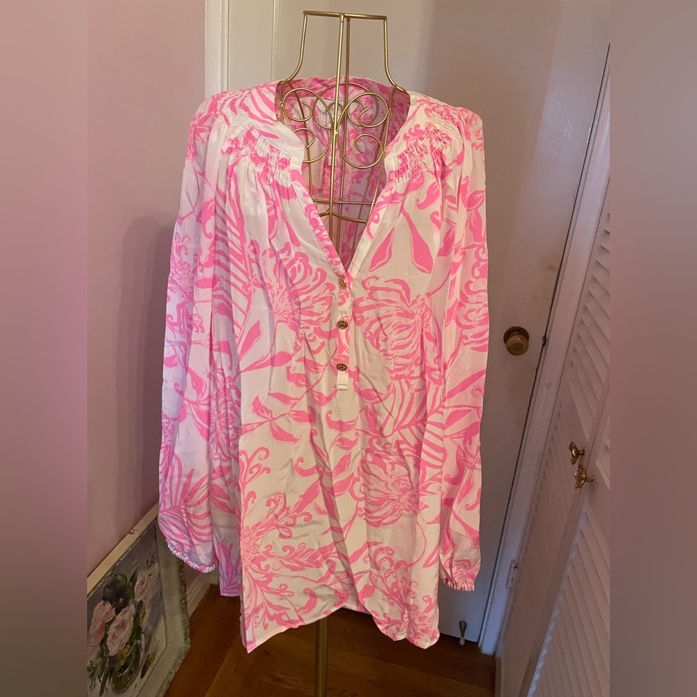 Lilly Pulitzer Elsa silk shirt size XL in glisten in the sun print, new, tags